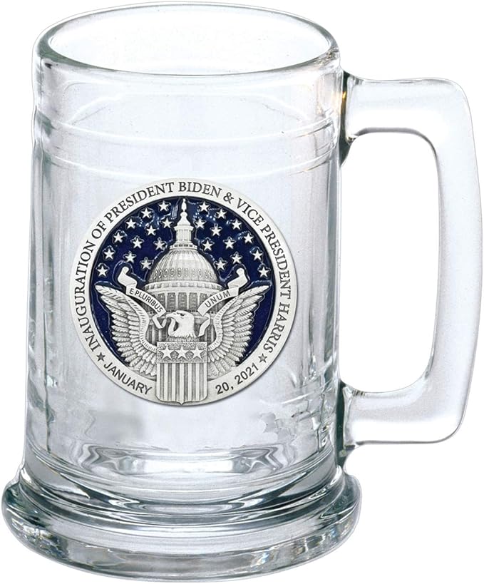 Heritage Pewter 46th President Joe Biden Beer Stein Glass | 15 Ounce German-Style Beer Glass | Intricately Crafted Metal Pewter Joe Biden Enamel Blue Inlay