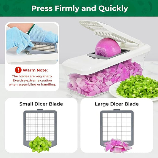 SUSTEAS Vegetable Chopper Mandoline Slicer,6 Blade Pro Food Chopper, Onion Potato Dicer, Veggie Cutter for Salad, Carrot, Cucumber Home Kitchen Gadgets Accessories Essentials(10 in 1, Grayish White)