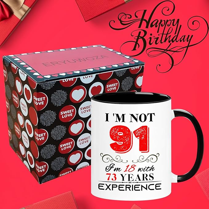 1934 91th Birthday Mug for Women Men, Turning 91 Year Old Birthday Gifts for Mom, Dad, Grandma, Grandpa, Wife, Husband, Uncle, Aunt, Sister, Best Friends, Coworkers, Her, Him, 11oz Coffee Cup