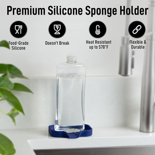 Zulay Kitchen Small Silicone Sponge Holder (4.9x3.3β) β Space-Saving Sink Organizer Tray for Sponge, Soap, Brush & More β Compact Non-Slip Dish for Kitchen & Bathroom (Dark Blue)