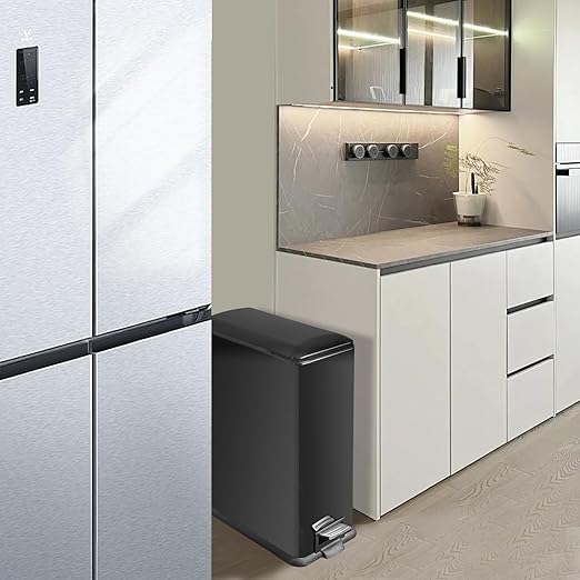 12 Gallon Kitchen Trash Can, Stainless Steel Slim Trash Can with Removal Inner Bucket and Soft-Close Lid, Foot Pedal Trash Bin for Home Office, Narrow Place, 45 Liter, Shiny Black