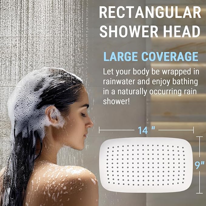 G-Promise All Metal 14 Inch Dual Square Shower Head with Handheld Spray Combo, Rain Shower Head, Adjustable Extension Arm, 3-Way Diverter, 71 Inch Extra Long Hose - A Bathroom Upgrade (Chrome)