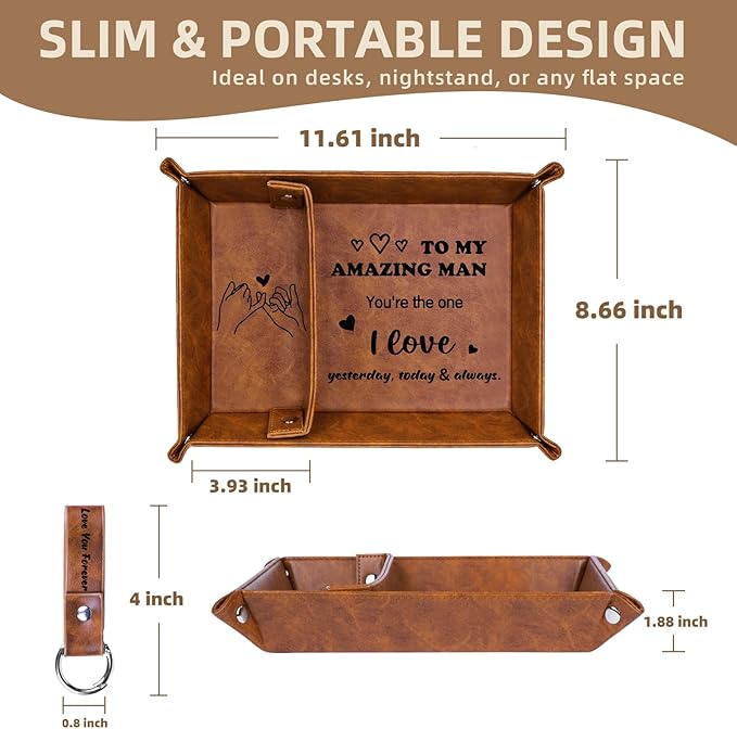 Gifts for Him, PU Leather Valet Tray and Keychain, Husband Birthday Gift Ideas, Unique Cool Husband Him Gifts for Anniversary, Best Husband Ever Gifts for Men Boyfriend