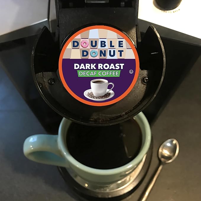 Double Donut Coffee Decaf Extra Bold Blend Dark Coffee pods, Dark Roast Coffee, Compatible with Keurig K Cups Brewers, 72 Count