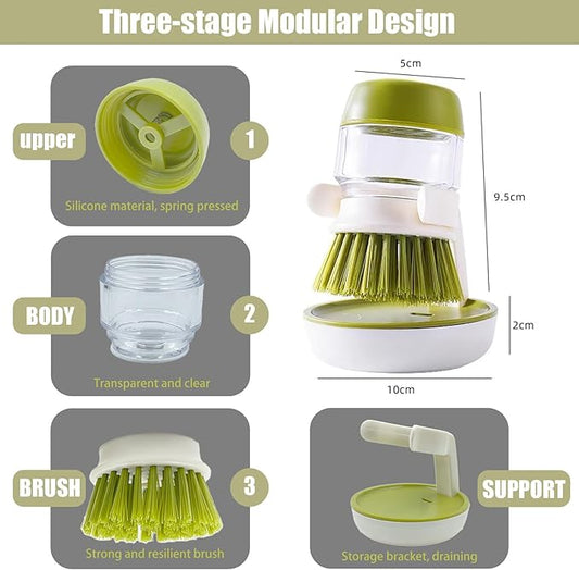 Soap Dispenser Dish Brush Palm Brush Scrub Brush Equipped with Storage Bracket and Drainage Base,Easy to Clean Kitchen Utensils and Sink, Includes a Replaceable Brush(Green)