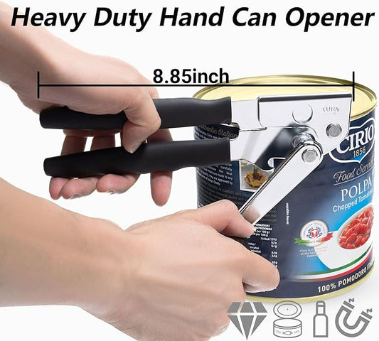 Commercial Can Opener, RICKUNCL Hand Crank Can Opener with Magnet, Comfortable Extra-long Handles, Oversized Knob, Professional Ergonomic & Easy for Big Cans