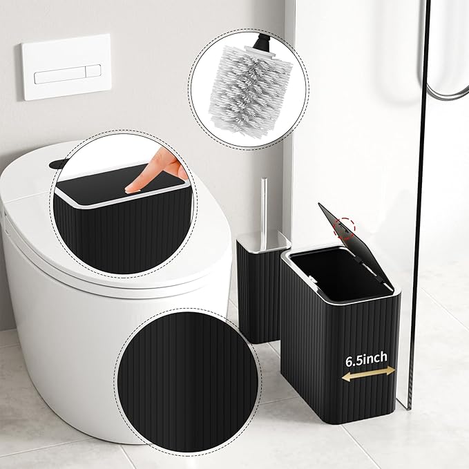 Bathroom Accessory Set - Bathroom Set, 12PC Bathroom Accessories Set, Black Bathroom Accessories Set, Mini Trash Can, Toilet Brush, Trash Can & Soap Dispenser