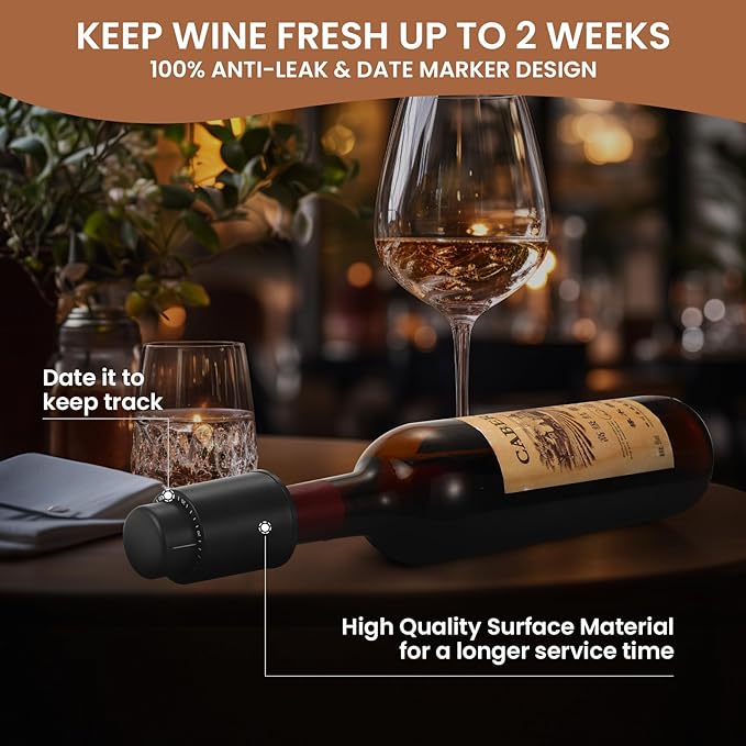 4-in-1 Rechargeable Electric Wine Opener Set - Automatic Corkscrew, Foil Cutter, Aerator Pourer, Vacuum Stopper - Wine Lovers Gifts for Women and Men