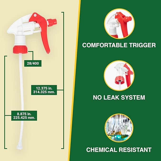 Heluva Green Spray Bottle Nozzle Replacement, Bottle Tops Only - Sprayer Nozzle Triggers for Heavy Duty, Commercial, Home Cleaning Solutions - Fits 8,16,24,32 oz Plastic & Glass Bottles, Red 6 Pack