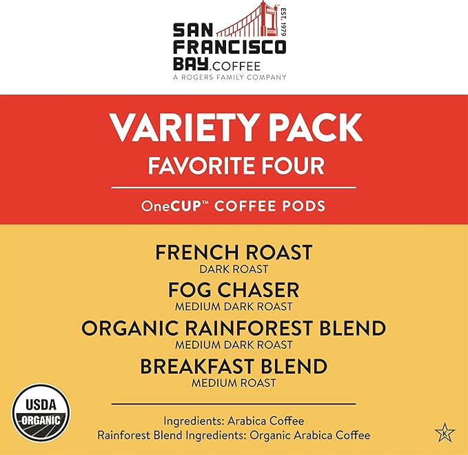 San Francisco Bay Compostable Coffee Pods - Original Variety Pack (80 Ct) K Cup Compatible including Keurig 2.0, French, Breakfast, Fog, Organic Rainforest
