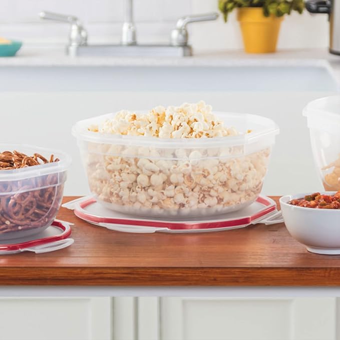 Sterilite Ultra-Seal 4.7 Qt Bowl, Large Airtight Food Storage Container, Latching Lid, Microwave and Dishwasher Safe, Clear With Red Gasket, 8-Pack