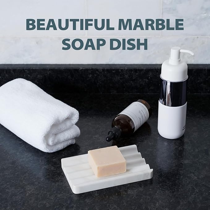 Soap Holder, Marble Soap Dish for Shower, Bar Soaps Holder with Water Ripple Design, Easy Cleaning Soaps Saver for Kitchen Sink,Bathroom, Executive Greek Natural Stone Tray(Agiax)