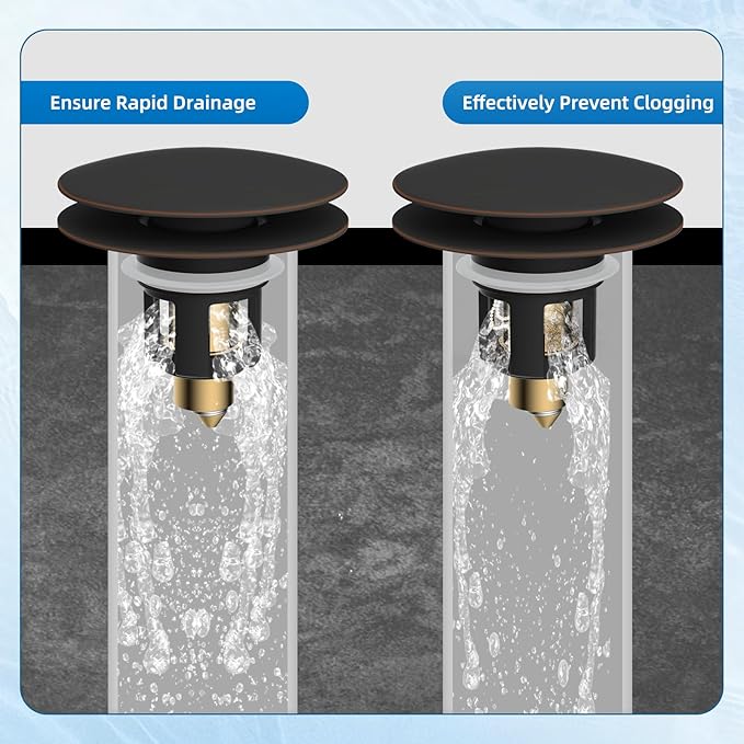 iFealClear 2 Pack Universal Bathroom Sink Stopper, Pop Up Sink Drain Strainer with Hair Catcher, Fit 1.1"-2.36" US Basin, Wash Basin Drain Plug with Big Cover Cap, Brass Bounce Core, Oil Rubbed Bronze