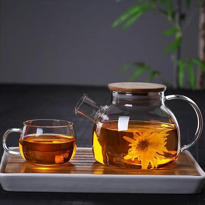 Glass Teapot Stove Safe, with Removable Filter Infuser, Suit for Loose Leaf Tea and Flowering Tea (33.8oz)