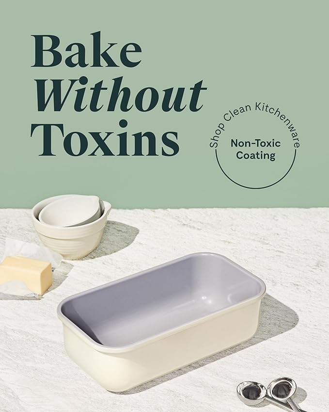 Caraway Non-Stick Ceramic 1 lb Loaf Pan Duo - Naturally Slick Ceramic Coating - Non-Toxic, PTFE & PFOA Free - Perfect for Pound Cakes, Breads, & More - Gray