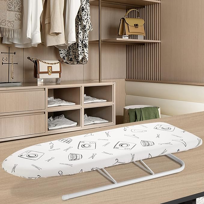 Seiritex Table Top Ironing Board Cover 12 x 32 inch, 3 Layers Small Iron Board Cover, Heat Reflective Thick Padding with Elasticized Edges (White)