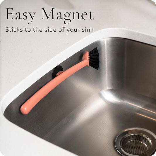 Earth & Mango Magnetic Dish Brush – Dish Scrubber with Built-in Scraper – Snaps to Sink, Dries Fast, Declutters Your Counter (Terracotta Clay)