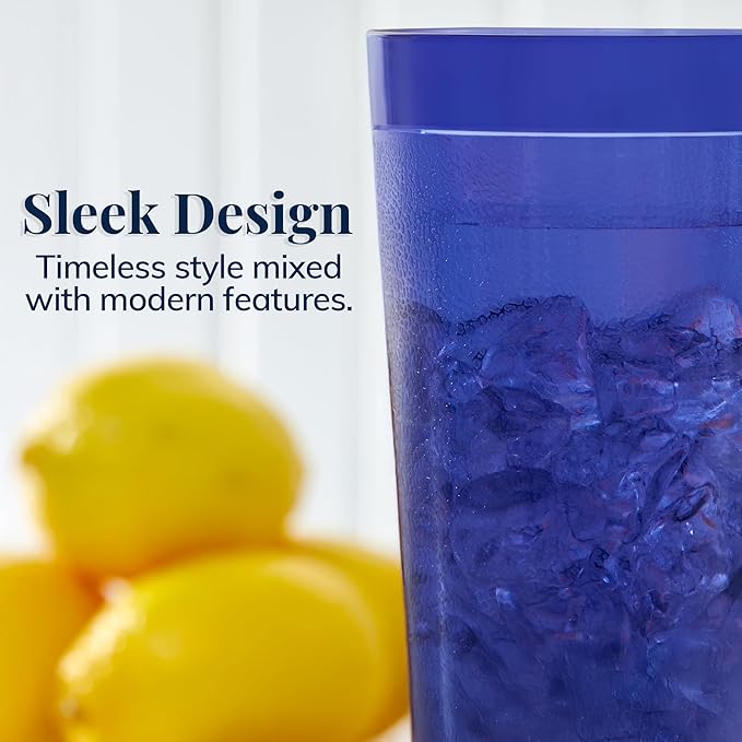 US Acrylic Café Plastic Reusable Tumblers (Set of 12) 32-ounce Iced-Tea Cups, Coastal | Value Set of Restaurant Style Drinking Glasses, Stackable, BPA-free, Made in the USA | Top-rack Dishwasher Safe
