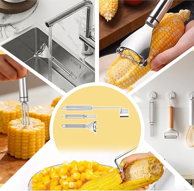 3PCS Corn Peeler, Stainless Steel Multifunctional Kitchen Grip Corn Planer- Easy to Use Durable Efficient Dishwasher Safe Gadgets for Kitchen and Outdoor Dining (3PCS)