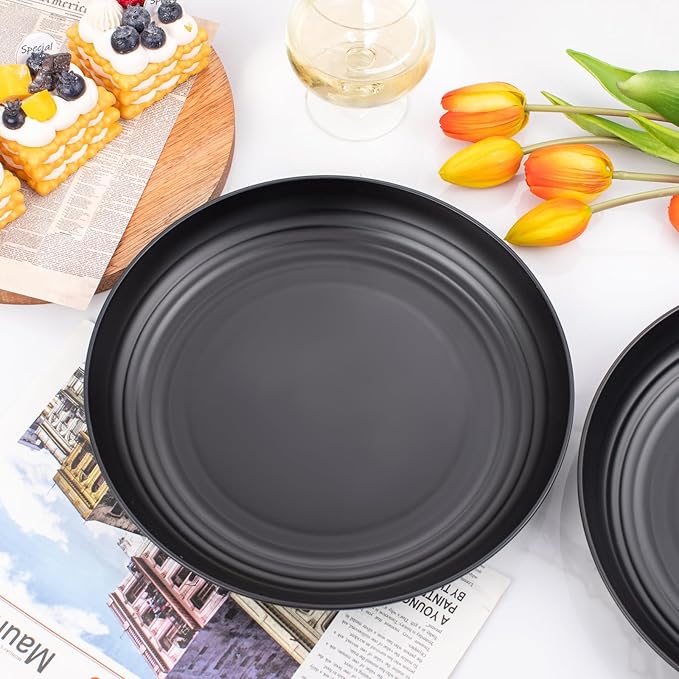 supernal 16pcs Black Wheat Straw Plates,10 inch Unbreakable Dinner Plates,Reusable Plastic Plates,Dishwasher & Microwave Safe,Lightweight Dinnerware Plat Set for Kitchen,Camping