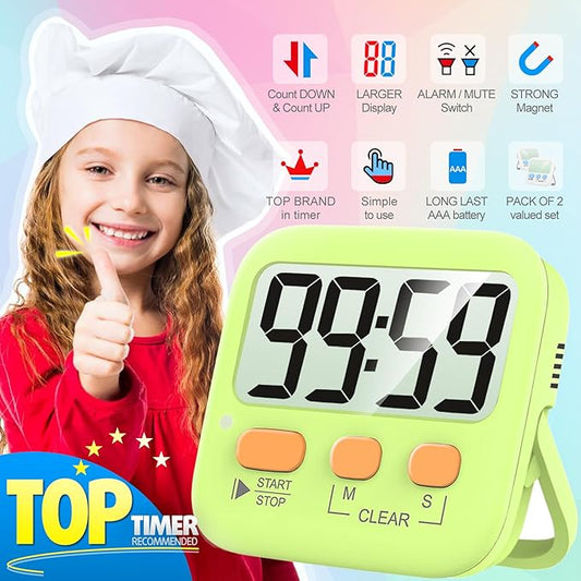 Antonki 2 Pack Digital Timer for Kids, Magnetic Countdown Kitchen Timers for Cooking, Egg, Classroom, Teacher, Exercise, Study, Oven - Battery Included