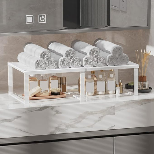 11" Wide Kitchen Adjustable Expandable Pantry Cabinet Shelf Organizer 12.6"~24,Stackable Counter Shelf 12.6" L x 11" Dx 6.3" H,Extra Storage Space Saver Shelves Rack