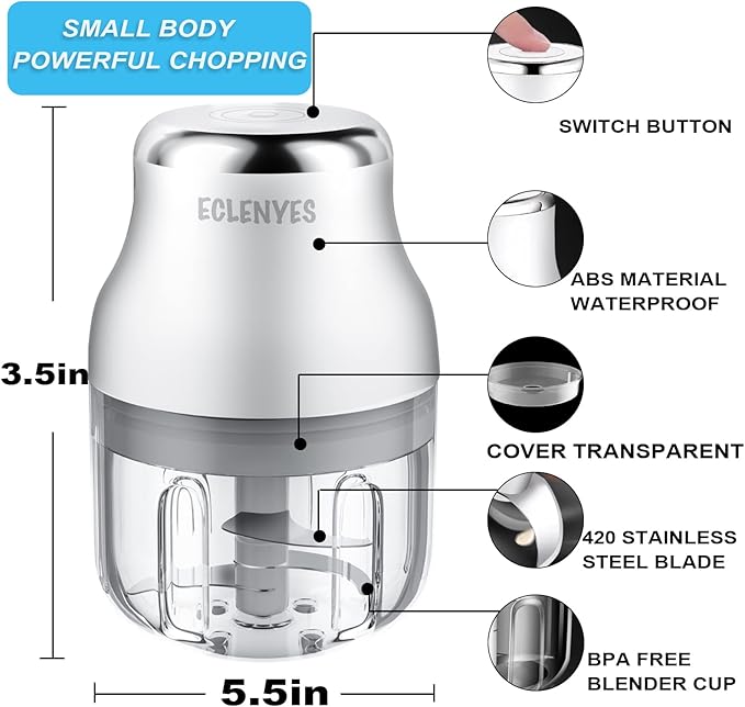 Garlic Chopper, Mini Food Processor, USB Rechargeable Mini Chopper, Powerful Garlic Crusher, Blender to Vegetable, Wireless Vegetable Chopper for Ginger, Chili, Fruit, Meat, etc(250ML)