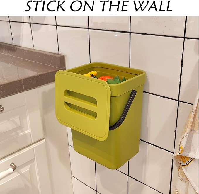 stonespace Small Kitchen Trash Can with Lid, Compost Bin Indoor Kitchen Sealed, Under Sink Trash Can, 5 L/1.3 Gallon Plastic Trash Bin, Green