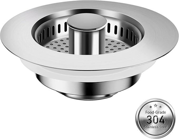 3-in-1 Kitchen Sink Drain Strainer with Bounce Core - Universal Stainless Steel Drain Stopper,Easy to Install & Clean, Upgraded Design