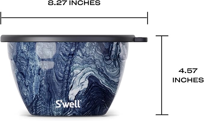 S’well Stainless Steel 64oz Salad Bowl Kit, Azurite Color, Includes 2oz Condiment Container and Removable Tray, Leak-Proof, Easy to Clean, Dishwasher Safe