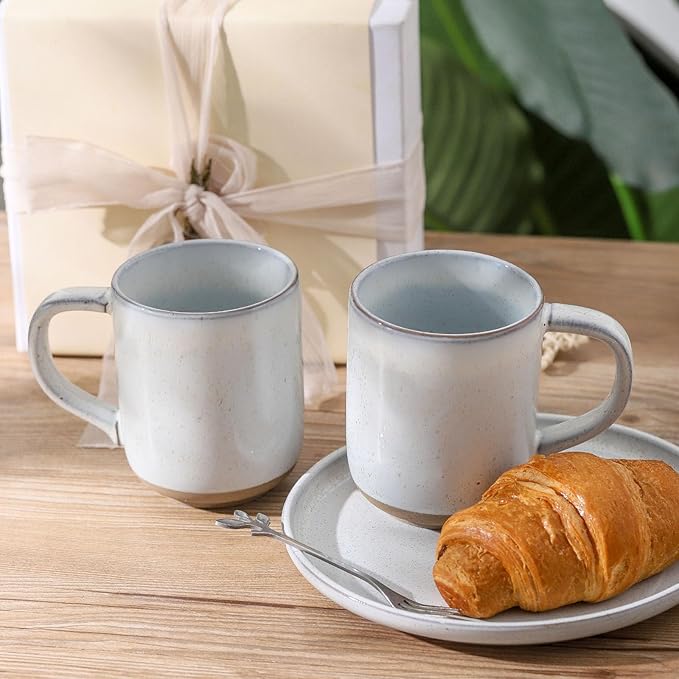 Coffee Mugs Set of 4,Ceramic 13 OZ Coffee Mugs with Big Handle,Stoneware Large Tea Cups for Hot Beverages,Cappuccino,Latte,Gift for Halloween,Mom,Dad,Dishwasher Safe & Microwave Safe,White