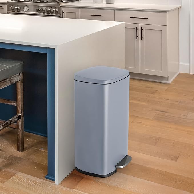 13.2 Gal Kitchen Trash Can, 50L Recycling or Garbage Bin, Brushed Stainless Steel Waste Basket, Soft&Quiet Close Dustbin, with Step-On Pedal, Removable Inner Bucket, for Home, Office, Living Room
