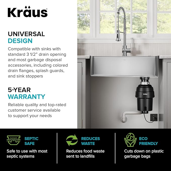 Kraus KGUW2-33MB-100-100, Bellucci Workstation 32 in. Undermount Granite Composite Single Bowl Kitchen Sink in Metallic Black with WasteGuard 1 HP Continuous Feed Garbage Disposal and Accessories