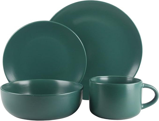 10 Strawberry Street Wazee Matte Coupe Dinnerware Set, 16 pc, Emerald Green