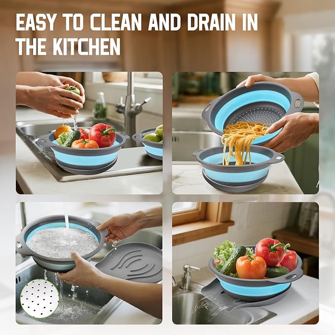 Collapsible Colanders (3 Pack Set) Food Strainers