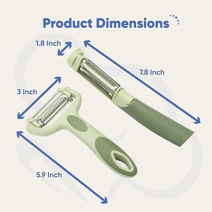 Chef’s Path Tri-Blade Peeler Set – Stainless Steel Blade Y Peeler & Side Peelers for Kitchen Set of 2 with Standard Peeler, Serrated Peeler, Julienne Peeler Vegetable Peeler & Spot Remover