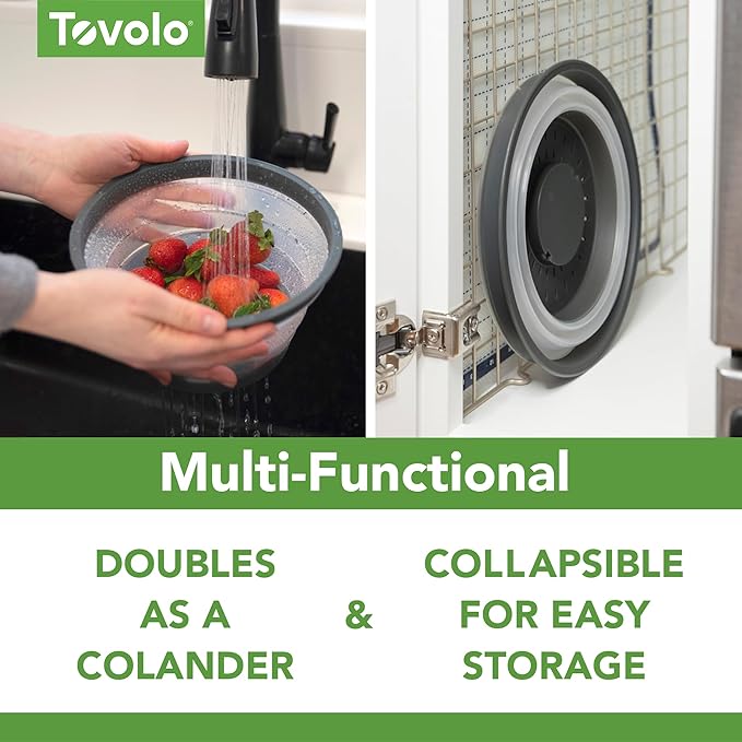 Tovolo Microwave Splatter Cover for Food, 3-Pack (Charcoal) - Collapsible & Vented Silicone Splatter Guard Lid - Microwave Plate & Dish Cover with Handle - BPA-Free Kitchen Gadget for Meal Prep