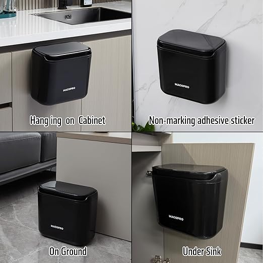Hanging Small Trash Can with Lid Under Sink for Kitchen, Food Waste Bin for Countertop Compost Bin with Lid, Wall Mount Mountable Garbage Can for Bathroom, RV, 6.8L/1.8 Gal