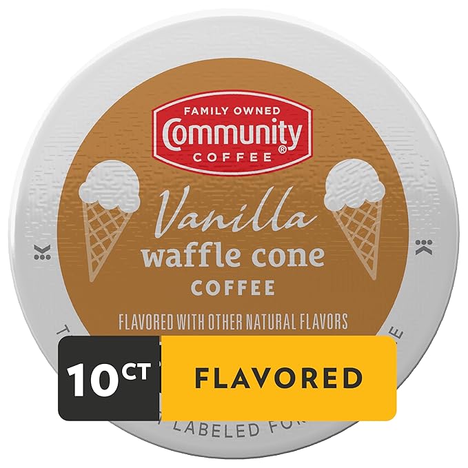 Community Coffee Vanilla Waffle Cone Ice Cream Flavored, 10 Count Coffee Pods, Compatible with Keurig 2.0 K-cup Brewers, 10 Count (Pack of 1)