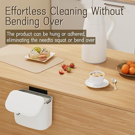 1.9 Gallon Kitchen Compost Bin Hanging Small Trash Can with Lid Under Sink Dual Installation & Triple-Seal Technology, Odorless Kitchen/Bathroom/Office Trash Can for Home, RV
