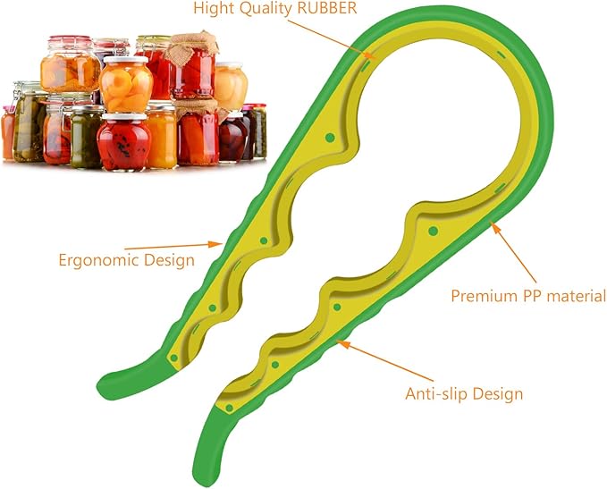 Jar Opener, 6 In 1 Bottle Opener Can Opener for Weak Hands, Jar Openers for Seniors with Arthritis, Multifunctional Lid Opener Kit, Easy Jar Opener Tool for Elderly Adults Kids (Green)