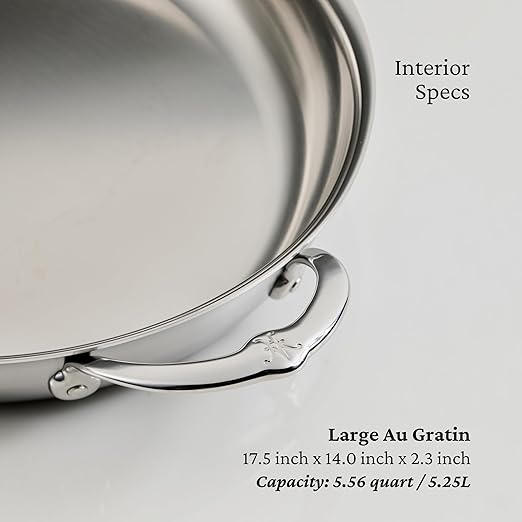 Hestan Provisions - Large Oval Roaster/au Gratin Dish, 5.5 Quart Clad Stainless Steel (17.5 x 14")