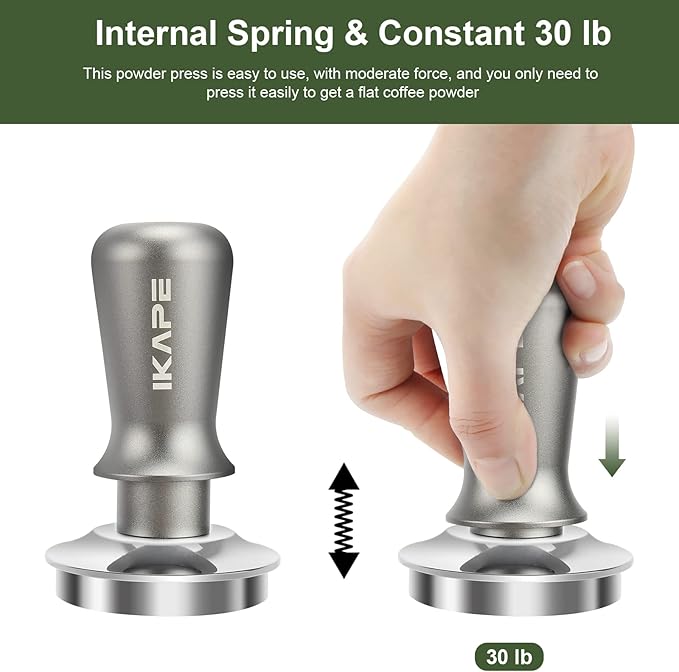 IKAPE 51mm Espresso Tamper, Premium Barista Coffee Tamper with Calibrated Spring Loaded, 100% Flat Stainless Steel Base Tamper for Espresso Machine