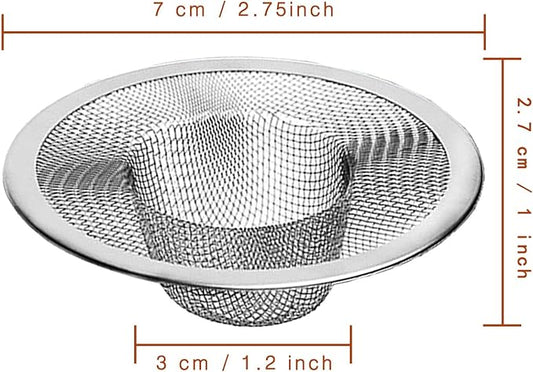 2pcs Heavy Duty Stainless Steel Slop Basket Filter Trap, 2.75" Top / 1" Mesh Metal Sink Strainer, Perfect for Kitchen Sink/Bathroom Bathtub Wash Basin Floor Shower Drain Balcony Drain Hole, Utility