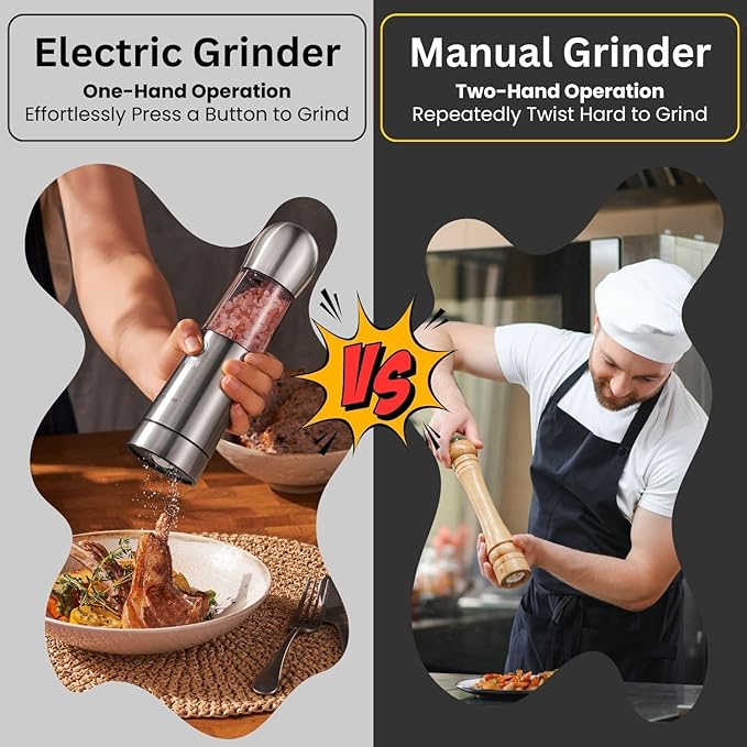 ICE ARMOR Electric Salt and Pepper Grinder, Set of 3 with Wireless Charging Base, Stainless Steel, Rechargeable Automatic Pepper Mill, Adjustable Coarseness, Easy to Use & Clean, Perfect Kitchen Gift