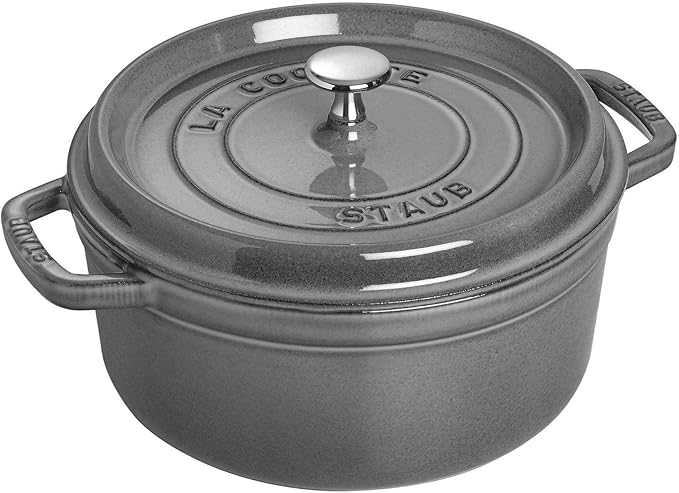 Staub Cast Iron Round Dutch Oven, Made in France, Graphite Grey, 4-qt, Serves 4-6 people