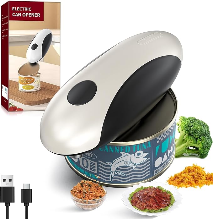 Electric Can Opener, One Touch Auto Operation, Magnetic Lid Holder & Smooth Edge Cutting, Rechargeable Can Opener Electric Fits Most Can Sizes, One-Touch Automatic Can Openers for Seniors