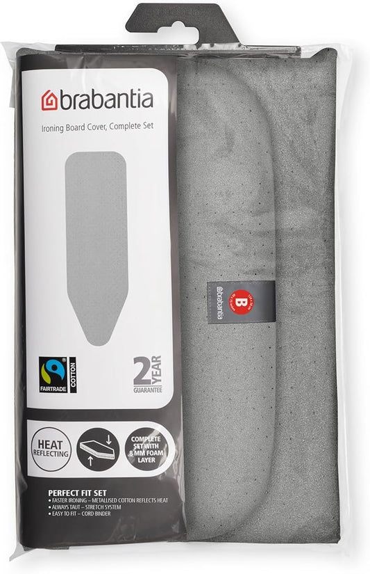 Brabantia Size B (19 x 15 inches) Replacement Ironing Board Cover with Thick Foam & Felt Padding (Metallized) Easy-Fit, 100% Cotton