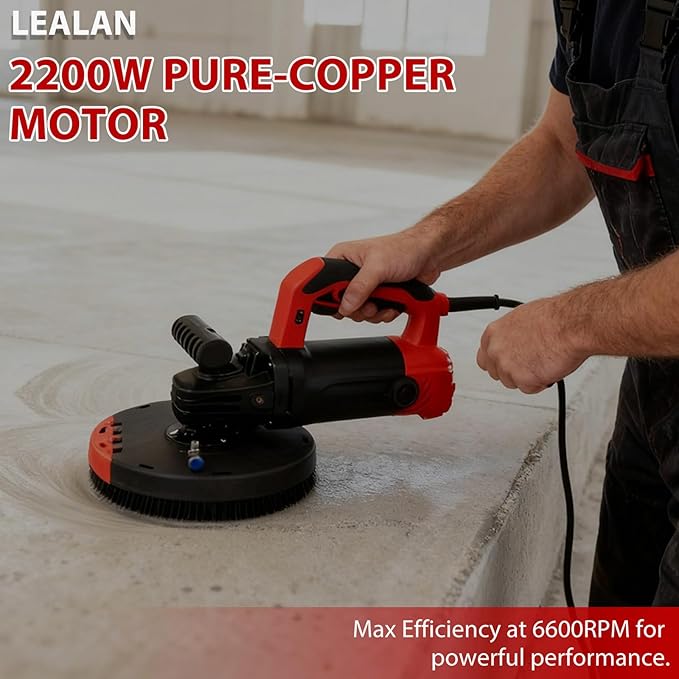 7 Inch Concrete Grinder, 2200W Motor 2200-6600RPM 6-Speed Adjustable Angle Grinder with Dust Shroud, 90° Floor Grinder Kit, Diamond Wheel & Auxiliary Handles for Wall & Floor