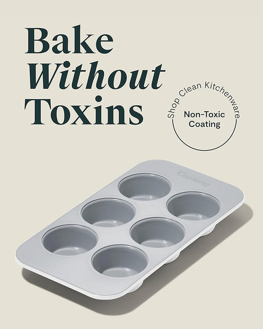 Caraway Nonstick Ceramic 6 Cup Muffin Pan Duo β Non-Toxic, PTFE & PFOA Free β Oven Safe β Aluminized Steel Core β Small Muffin Pan for Baking Cupcakes, Muffins & More - White